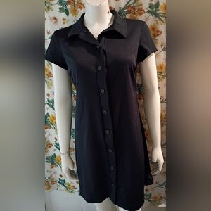 Vintage 90's Women's Basic Equipment Black Button Up Mini Dress With Collar